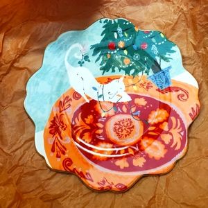 Anthropologie Christmas Cat Plate by Emily Isabella - never used